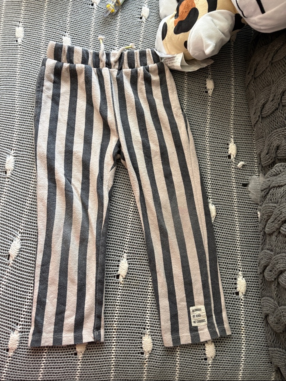 Striped Gray & Cream Kids Leggings